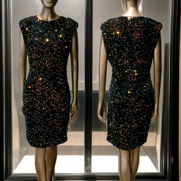 NWT Blue Velvet Sequin Embelissged Bodycon Party Cocktail Mini Dress Sz L - Picture 15 of 16